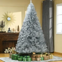 HOMCOM 7.5ft Unlit Full Pine Artificial Christmas Tree with Realistic Branches, Fake Holiday Tree with 1477 Tips, Silver(m-2)