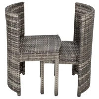 Outsunny 3 PCS Outdoor Rattan Wicker Bistro Set with Storage Shelf, Glass Top Table, Soft Cushioned Chairs and Space Saving Design, Patio Conversation Set for Garden Backyard Porch, Grey(m-10)