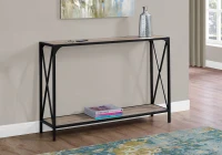 Monarch 48" Contemporary Wood Grain Top 2-Tier Metal X Framed Accent Console Table - Black / Dark Taupe Finish(m-2)
