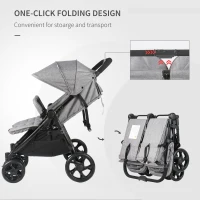 Qaba Side by Side Baby Double Stroller for Toddlers Twin Pushchair with Adjustable Backrest Foot Holder Canopy Safety Harness and Storage Basket Shock Suspension Grey(m-6)