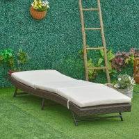 Outsunny Patio Chaise Lounge, Pool Chair with 5 Position Adjustable Backrest & Cushion, Outdoor PE Rattan Wicker Sun Tanning Seat, 28", Brown(m-9)