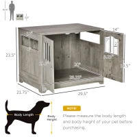 PawHut 29.5" Wooden Dog Cage with Windows, End Table Furniture Style, Modern Pet Kennel with Lockable Doors Elevated Base for Small and Medium-sized Dogs, Grey(m-3)
