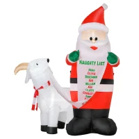 HOMCOM 6ft Christmas Outdoor Inflatables Santa Claus with Goat Blow Up Yard Decoration with Built-in LED Lights for Holiday Party Xmas Garden(m-2)