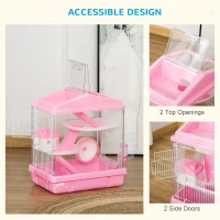 PawHut 3-Tier Hamster Cage Rodent Gerbil Habitat Rat House with Steel Wire, Exercise Wheel, Food Dish, Water Bottle, Pink(m-6)