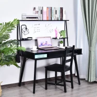 HOMCOM Heavy Duty Office Desk Computer Table Ample Storage Desktop W/ Whiteboard Adjustable Feet Black(m-1)