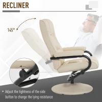 HomCom Ergonomic Faux Leather Lounge Armchair Recliner And Ottoman Set - Cream White(m-5)