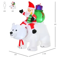 HOMCOM 6ft Christmas Inflatable Animated Moving Santa Claus Riding A Polar Bear with Toy Bag, Outdoor Blow-Up Yard Decoration with LED Lights Display(m-3)