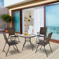 Outsunny Rattan Wicker Patio  Bar Chair Set UV Resistant Garden Furniture Set Outdoor & Indoor w/ Glass & Umbrella Hole Table, Brown(m-1)