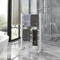 HOMCOM 6-Bar Aluminum Freestanding Towel Warmer Electric Heated Shelf Home Bathroom Towel Drying Rack Stainless Steel(m-1)