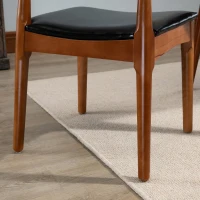 HOMCOM 2 Piece Mid-Century Dining Room Chair Set, Black Upholstered Faux Leather Seat - Walnut(m-8)