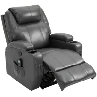 HOMCOM Electric Power Massage Recliner Chair PU leather w/ 8-Point Vibration Waist Heating, USB Port, Dark Grey(m-15)