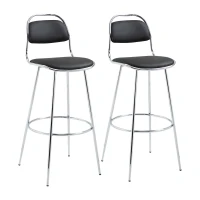 HOMCOM Height Bar Stools Set of 2, Classic PU Leather Bar Chairs for Counter Kitchen with Backrest and Footrest, Black(m-2)