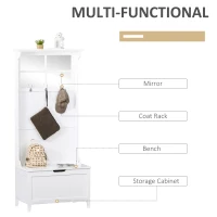 HOMCOM Coat Rack Shoe Bench with Storage 4 In 1 Hall Tree for Entryway Hallway Organizer with Cabinet 3 Hooks Mirrors White(m-4)