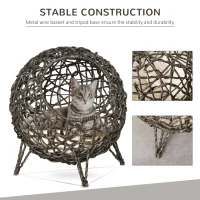 PawHut 20.5" Rattan Cat Bed, Kitten House, Elevated Round Condo for Comfort and Circulation with Cushion, Round Design(m-4)