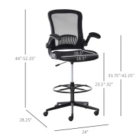 Vinsetto Tall Drafting Desk Chair Computer Desk Home Office Mesh Standing Chair with Mid Back, Foot Ring, Flip-up Arm, 360° Swivel Wheels, Black(m-3)
