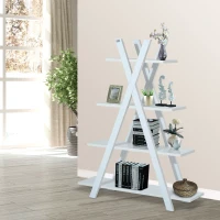 HOMCOM Wooden A Frame Bookshelf 4-tier Ladder Display Shelf Storage Stand Home Furniture White(m-1)