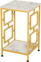 HOMCOM Modern Faux Marble Living Room Accent Side Table with Art-Deco Style Design & Strong Metal Frame, White&Gold(m-8)