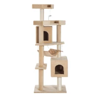 Pawhut 65.2 Inch Cat Tree Scratching Post Pet Furniture with Condo, Hammock, Toy - Beige(m-2)