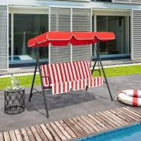 Outsunny 3-Seater Outdoor Porch Swing with Adjustable Canopy, Patio Swing Chair for Garden, Poolside, Backyard, Red and white(m-1)