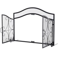 HOMCOM Fireplace Mesh Screen with Hinged Magnetic Doors and Standing Decorative Scrollwork(m-7)