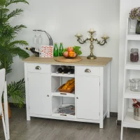 HOMCOM Wooden Storage Sideboard, Buffet Cabinet with Shelf, Wine Rack, 2 Drawers, White/Oak(m-10)