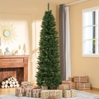 HOMCOM 7.5ft Unlit Slim Fir Artificial Christmas Tree with Realistic Branches, Holiday Indoor Decoration with 1075 Tips(m-8)