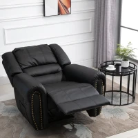 HOMCOM Recliner Chair Added Footrest Cushion Padded Seat Modern Nail Sofa PU Leather for Living Room Club Home Theater Seating, Black(m-4)