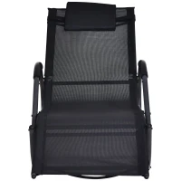 Outsunny Patio Texteline Rocking Lounge Chair Zero Gravity Rocker Outdoor Recliner Seat w/ Padded Pillow Black(m-6)
