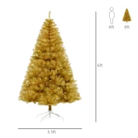 HOMCOM 6ft Artificial Christmas Tree Pop-Up Collapsible Golden Xmas Tree for Holiday Carnival Party Decorations(m-3)