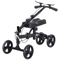 HOMCOM Medical Foldable Steerable Leg Knee Walker Scooter with Basket Attachment - Black(m-11)
