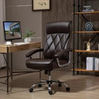 Vinsetto High Back Executive Office Chair Computer Desk Chair Adjustable Ergonomic Home Office Chair Diamond-Stitched PU Leather Swivel with Padded Armrests, Brown(m-10)