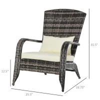 Outsunny Patio Wicker Adirondack Chair, All-Weather Rattan Fire Pit Chair with Soft Cushions, Tall Curved Backrest and Comfortable Armrests, Mixed Brown & Cream White(m-3)