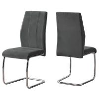 Monarch 2pc Contemporary Dining Chairs with U-Shape Metal Base and Velvet-Look Upholstery - Dark Grey / Chrome Base(m-1)