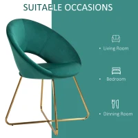 HOMCOM Modern Accent Velvet Chair Open Curved Mid-Back Upholstered Vanity Chair with Gold Plating Metal Legs for Living Room/Office/Reception Green(m-6)