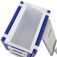 Outsunny 28L Cooler Box Folding Picnic Table Chair Set Outdoor Freezer and Foldable Table and 2 Chairs For Garden Camping Hiking Picnic Blue(m-7)