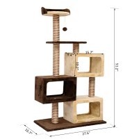 PawHut 51-inch Multi-Level Cat Tree Kitten Scratcher Post with 3 Condos Cat Play House Activity Centre w/Toy(m-3)