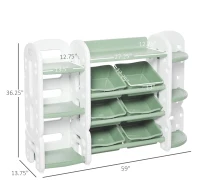 Qaba Kids Toy Storage Organizer with Detaching Sections for Corner Storage, Lightweight Toy Shelf for Kids with Large Capacity, Bin Storage Shelf, Green(m-3)