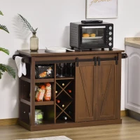 HOMCOM 53" Rolling Kitchen Island with Storage Shelves, Utility Kitchen Trolley Rolling Cart on Wheels with Sliding Barn Doors, Wine Rack and Towel Holders, Walnut(m-8)