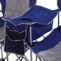 Outsunny 2-Person Folding Oxford Metal Portable Camping Chair with Center Ice Bag & Included Magazine Sleeve - Blue(m-8)