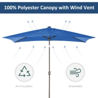 Outsunny 6.5x10ft Patio Umbrella Rectangle Solar Powered Tilt Aluminum Outdoor Market Parasol with LEDs Crank (Dark Blue)(m-7)