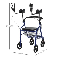 HOMCOM Adjustable Rollator Walker for Seniors with a Foldable Comfort Design, Steel Handbrakes, & Storage Space(m-3)