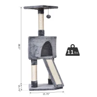 PawHut Sisal Scratching Posts Condo Cat Tree 3-Level Cat Tower W/ Ladder(m-3)