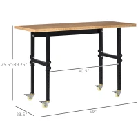 HOMCOM 59" Mobile Workbench - Large Bamboo Tabletop Project Station, Versatile & Durable, Ideal for DIY Enthusiasts & Craftsmen(m-2)