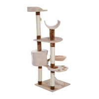PawHut 57" Cat Tree Tower Furniture Kitty Pet Play Scratching Post W/ Condo, Beige(m-5)