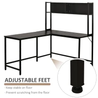 HOMCOM 55 Inch L Shaped Computer Desk with Hutch, Corner Desk for Home Office and Study, Writing Workstation with 2 Storage Compartments, Black(m-6)