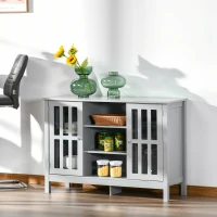 HOMCOM Sideboard, Buffet Cabinet, Coffee Bar Cabinet, Kitchen Cabinet with Storage Shelves, Slatted Framed Doors and Cable Management for Living Room, Gray(m-10)