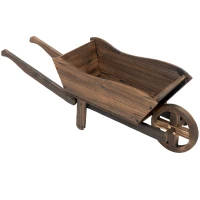 Outsunny Wooden Wheelbarrow Raised Flower Planter Box with Large Wheel for Easy Mobility & Elevated Design for Gardening(m-1)