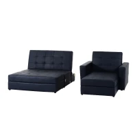 HomCom Button Tufted Sofa Bed Set Sectional Daybed Storage Box Design (Black)(m-2)