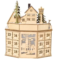 HOMCOM Christmas Advent Calendar, Light Up Table Xmas Wooden Holiday Decoration with Countdown Drawers and Village, for Kids and Adults, Natural(m-10)