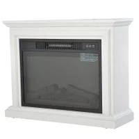 HOMCOM 31" W x 24.5" H Electric Fireplace Mantel TV Stand, Media Console Center Cabinet with Remote Control, White(m-10)